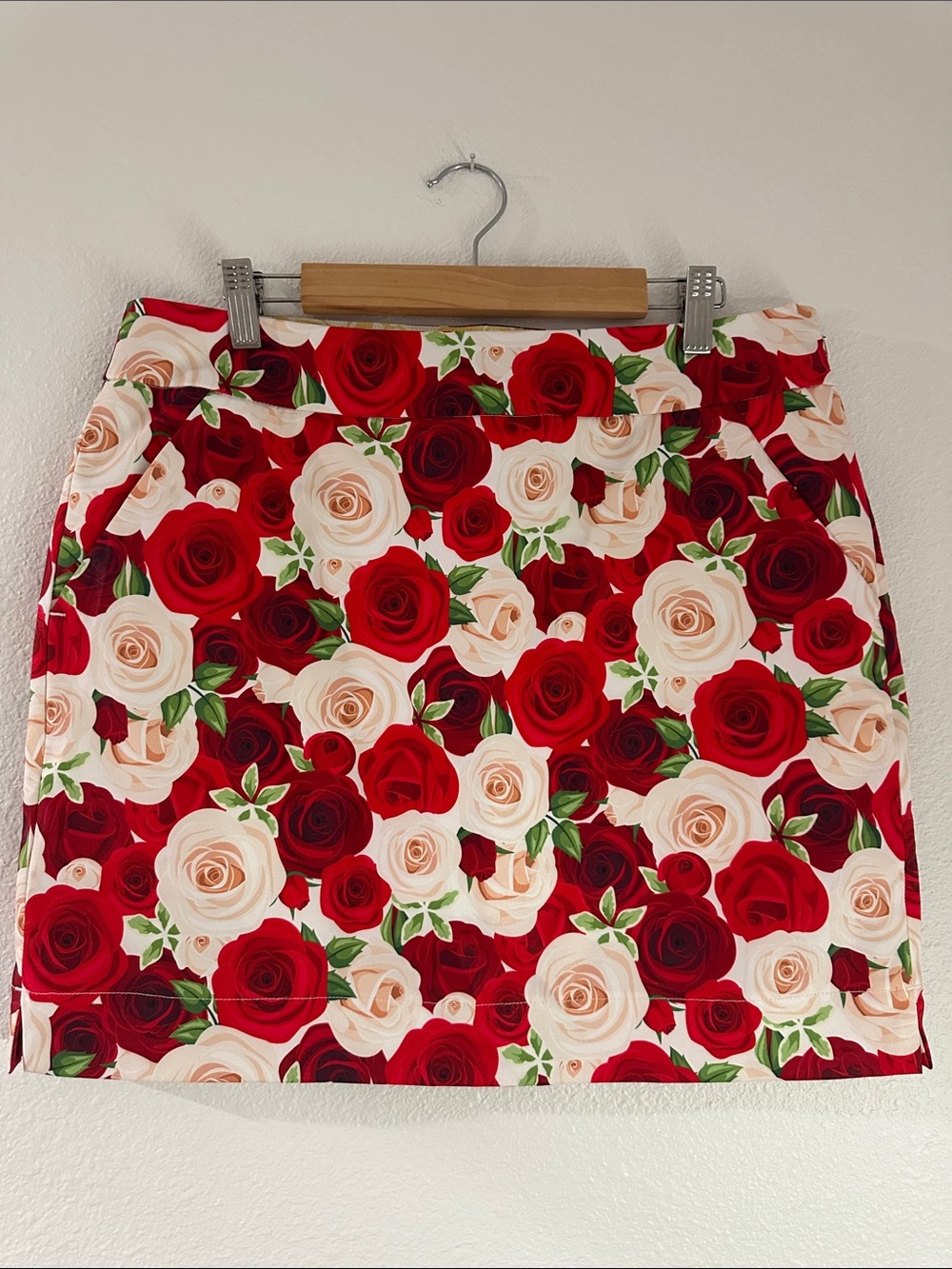 Floral Rose Print Mini Skirt in Red & Cream